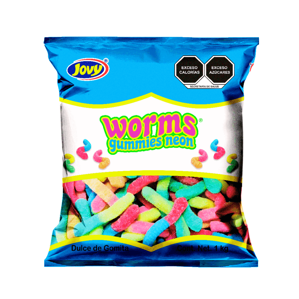 Jovy Crazy gummy Worms Neon 1kg – Santo Dulce